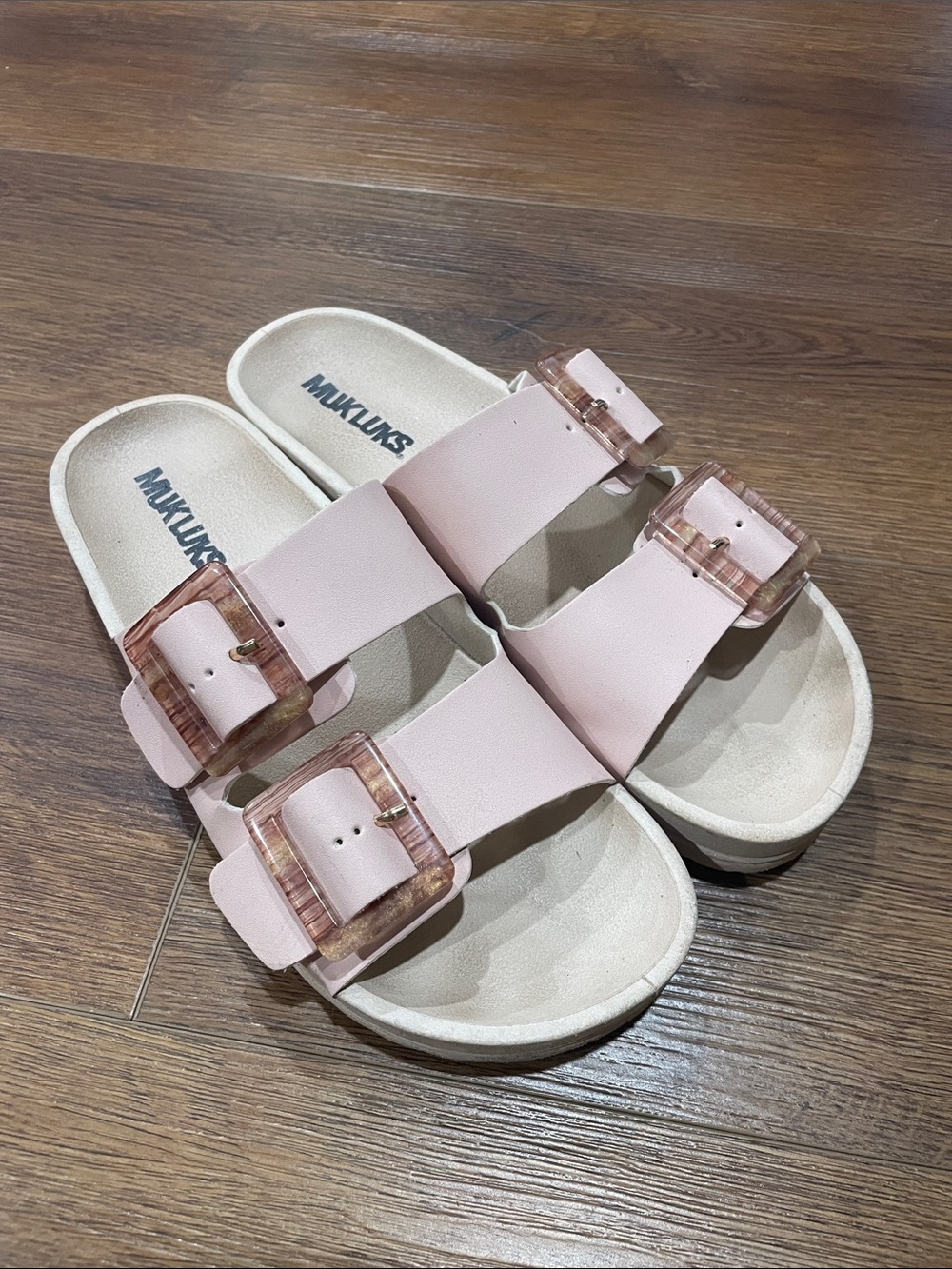 Muk Luks Blush Pink Double Buckle Slide Sandals